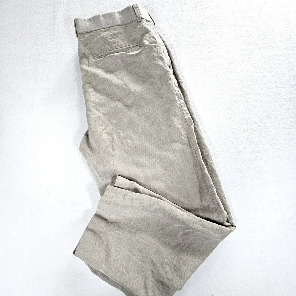 Perry Ellis Mens Beige Linen Tencel Blend Straight Leg Trousers 38x30